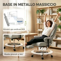 HOMCOM Silla de Oficina Ergonómica Reclinable con Reposapiés, Respaldo Alto, Altura Regulable, Gris Claro(m-5)