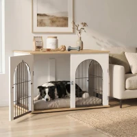 PawHut Dog Crate Furniture, Indoor Dog Cage with Double Doors for Large Breeds, Pet Kennel End Side Table(m-2)