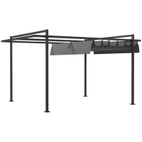 Outsunny Cenador de Jardín 3x4 m con Techo Retráctil de Poliéster y 12 Orificios de Drenaje Pérgola para Terraza Gris Oscuro(m-11)
