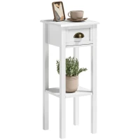 HOMCOM Mesa Auxiliar Moderna, Mesa Auxiliar para Sofá, con Cajón y Estante, Mesita de Noche para Salón, Dormitorio, 30x30x75 cm, Blanco(m-10)