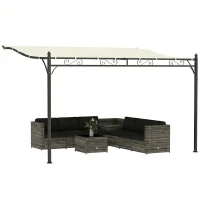 Outsunny Pérgola de Pared 2,5x3,5 m con Techo Inclinado Orificios de Drenaje y Estructura Metálica Blanco Crema(m-10)