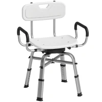HOMCOM Silla de ducha giratoria de altura regulable con reposabrazos, respaldo, capacidad 150 kg, Blanco(m-1)