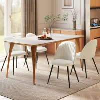 HOMCOM Conjunto de 4 Cadeiras de Sala de Jantar Modernas Cadeiras Estofadas em Veludo com Encosto Alto e Pés de Aço 50x52x83 cm Creme(m-7)