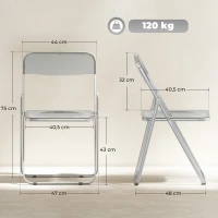 HOMCOM Set de 4 Sillas Plegables de Acrílico, Transparentes, Gris(m-3)