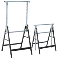 HOMCOM Set de 2 Caballetes Metálicos Plegables con Altura Ajustable Caballetes de Sierra de Acero 68x58x80-130 cm Negro(m-10)