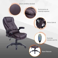 HOMCOM Cadeira de Escritório Tipo Poltrona Giratória Reclinável Cor Castanho 62x68x111-121 cm(m-8)