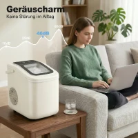 HOMCOM Draagbare ijsblokjesmachine met zelfreiniging, ijschep & mand, 12 kg/24 uur, Beige(m-7)