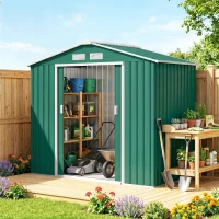 Outsunny Abri de Jardin 2,42 m² - Remise pour Outils avec kit de fondation - cabanon Porte verrouillable - dim. 213L x 130l x 185H cm - tôle d'acier Vert(m-2)