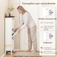 HOMCOM Meuble à chaussures 18 paires, armoire à chaussures étroite avec 3 tiroirs rabattables et étagères réglables, blanc(m-4)