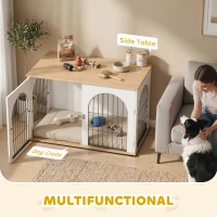 PawHut Dog Crate Furniture, Indoor Dog Cage with Double Doors for Large Breeds, Pet Kennel End Side Table(m-4)