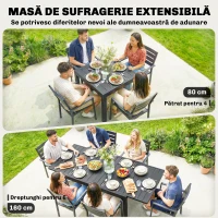Outsunny Masă Extensibilă cu Șipci pentru Grădină, 4-6 Persoane, din Aluminiu și Oțel, 80/160x80 cm, Negru(m-4)