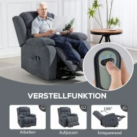 HOMCOM Fernsehsessel mit Aufstehhilfe Elektrisch Relaxsessel mit Liegefunktion, Massagefunktion, 93x91x103 cm, Dunkelgrau(m-6)