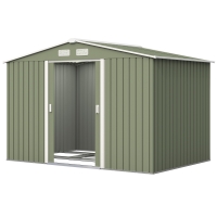 Outsunny Abri de jardin 5,4 m² 2,77 x 1,95 x 1,92 m kit de fondation porte coulissante ventilations acier galvanisé, vert clair