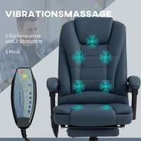 Vinsetto Massage-Bürostuhl, 7 Vibrationspunkte, verstellbare Fußstütze & Lehne, bis 120 kg, Lederoptik, Blau(m-4)