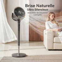 HOMCOM Ventilador de pie silencioso 20 dB, oscilación automática 70°+90°, 12 velocidades, luz LED y temporizador 12H(m-4)