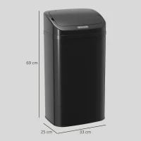 HOMCOM 48L Galvanised Steel Sensor Bin - Black(m-3)