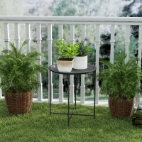 Outsunny Gartentisch, Runder Außen-Beistelltisch aus Stahl mit herausnehmbarem Tablett, faltbares Design, Terrassentisch, Schwarz(m-9)