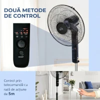 HOMCOM, Ventilator de Podea, Cu Telecomandă, Metal, Plastic,44,5 x 44,5 x 124 cm, Negru(m-6)