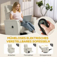 HOMCOM Relaxsessel Elektrisch mit Liegefunktion, Verstellbare Rückenlehne, Kopfstütze für Wohnzimmer Cremeweiß(m-4)