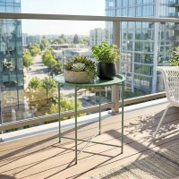 Outsunny Petite table basse ronde table d'appoint plateau amovible avec bord relevé pieds pliables en acier Ø 46 x 53 cm vert(m-9)