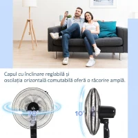HOMCOM, Ventilator de Podea, Cu Telecomandă, Metal, Plastic,44,5 x 44,5 x 124 cm, Negru(m-4)
