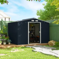 Outsunny Abri de jardin 5,4 m² 2,77 x 1,95 x 1,92 m kit de fondation porte coulissante ventilations acier galvanisé, gris foncé(m-9)