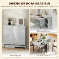 HOMCOM Mesa de Cocina Plegable con Ruedas 2 Estantes de Almacenaje y 2 Alas Abatibles Estilo Moderno 75x140x74 cm Gris Cemento(m-4)