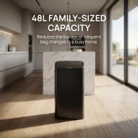 HOMCOM 48L Galvanised Steel Sensor Bin - Black(m-7)