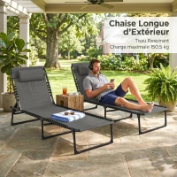 Outsunny Lot de 2 bain de soleil transat pliable dossier inclinable multi-positions acier lacets élastiques textilène gris(m-7)