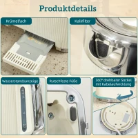 HOMCOM 2200W, 1,7L Wasserkocher mit Schnellkochfunktion, Entkalkungsfilter und 4-Scheiben-Toaster mit 7 Bräunungsstufen, Creme(m-9)