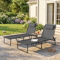 Outsunny Lot de 2 bain de soleil transat pliable dossier inclinable multi-positions acier lacets élastiques textilène gris(m-9)