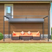 Outsunny Gazebo Pergolă 4x3 m cu Acoperiș Retractabil, Orificii de Drenaj, Picheți și Șuruburi, Pergolă de Grădină din Poliester și Metal, pentru Terasă, Verandă, Exterior, Gri Închis(m-9)