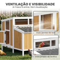 PawHut Galinheiro de Madeira Galinheiro de Exterior para 2-4 Galinhas com Casa Principal Ninho Bandeja Amovivel 145x90x92 cm Madeira(m-8)