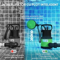 Outsunny Pompa de evacuare a apelor murdare/proaspete debit 9000L/h 400W adancime max. 15m intrerupator de plutire 16x14x27cm verde(m-5)