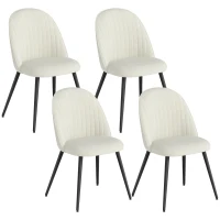 HOMCOM Conjunto de 4 Cadeiras de Sala de Jantar Modernas Cadeiras Estofadas em Veludo com Encosto Alto e Pés de Aço 50x52x83 cm Creme(m-10)