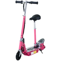 HOMCOM Foldable Powered Scooter with Adjustable Seat, Brake, Pink(m-10)
