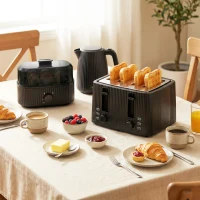 HOMCOM 1,7L Schnellkoch-Wasserkocher und 4-Scheiben-Toaster-Set, Eierkocher für 6 Eier mit Kontrollleuchte Schwarz(m-2)