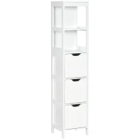 HOMCOM Narrow Floor Cabinet, Bathroom Cabinet with 3 Drawers and 2 Open Shelves, 30W x 30D x 141.6Hcm, White(m-1)