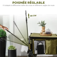 Outsunny Chariot de jardin pliable 4 roues bâche amovible poignée télescopique inclinaison réglable 5 sacs de rangement(m-4)