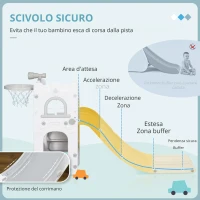 AIYAPLAY Scivolo per Bambini 5 in 1 con Canestro da Basket Telescopio Scaletta e Cesto Inferiore per Interni Bianco e Grigio(m-5)