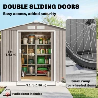 Outsunny Căsuță de Grădină din Metal cu Guri de Aerisire și Uși Duble Culisante, 2,1x1,3m, Maro Deschis(m-5)