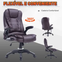 HOMCOM Cadeira de Escritório Tipo Poltrona Giratória Reclinável Cor Castanho 62x68x111-121 cm(m-7)
