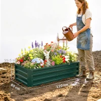 Outsunny Letto per Orto Rialzato a Fondo Aperto con Rivestimento, in Acciaio Zincato, 120x60x30.5 cm, Verde(m-3)
