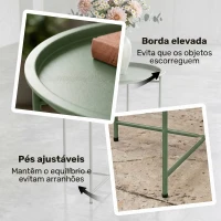 Outsunny Mesa Redonda de Jardim com Tabuleiro Removível, Pés Ajustáveis e Acabamento em Aço para Exterior Ø46x53 cm Verde(m-6)