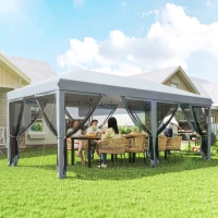 Outsunny Carpa Plegable Pop-Up Gazebo 6x3 m con 6 Paredes Laterales de Malla Anti-UV y Bolsa de Transporte Gris(m-2)