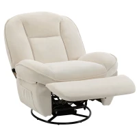 HOMCOM Fauteuil inclinable en chenille, fauteuil de relaxation pivotant à 360°, assise large, poches latérales, crème(m-1)