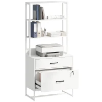 HOMCOM Meuble classeur avec étagère, 2 tiroirs, plateau pour imprimante, serrure, compatible A4 Letter Legal, blanc(m-6)
