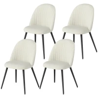 HOMCOM Conjunto de 4 Cadeiras de Sala de Jantar Modernas Cadeiras Estofadas em Veludo com Encosto Alto e Pés de Aço 50x52x83 cm Creme(m-11)