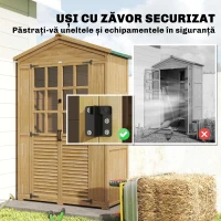 Outsunny Dulap de Grădină din Lemn cu Ferestre Transparente, 128x57.5x197 cm, Maro Deschis(m-8)