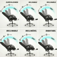 HOMCOM Chaise de bureau ergonomique, fauteuil de bureau inclinable avec repose-pieds, hauteur réglable, pivotante 360°, noir(m-4)